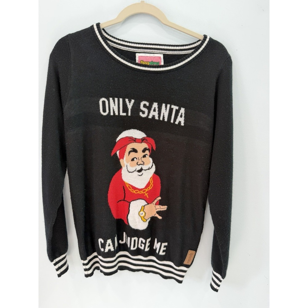Tipsy Elves Only Santa Can Judge Me Christmas Sweater Santa Graphic Medium